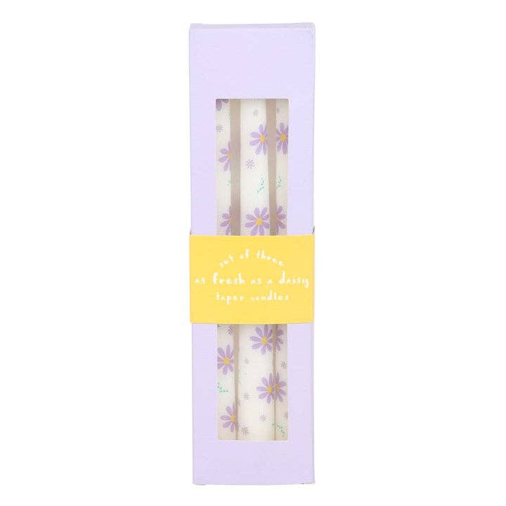 Set of 3 Purple Daisy Taper Candles