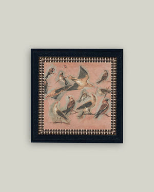 Pink Birds Framed Antique Art