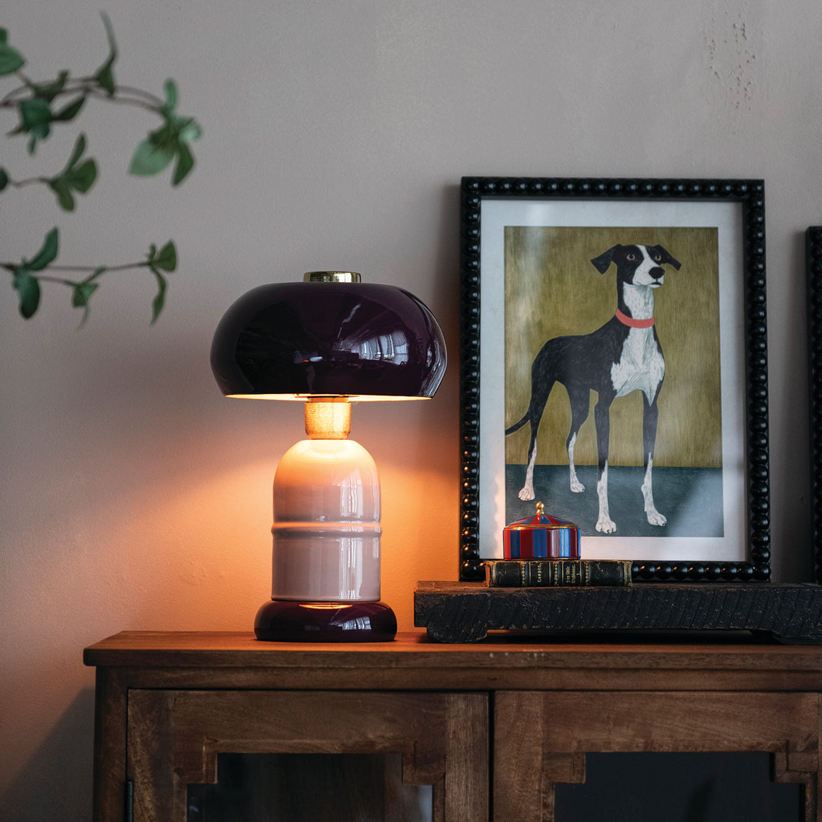 Wood Framed Glass Wall Decor with Dog