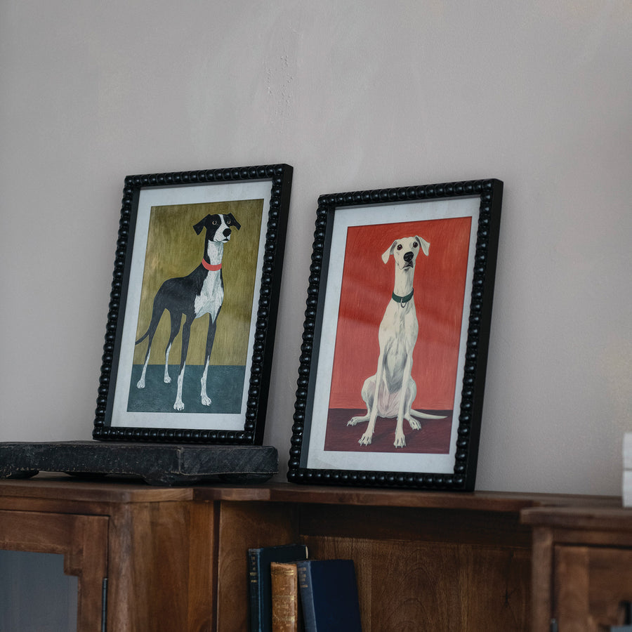 Wood Framed Glass Wall Decor with Dog