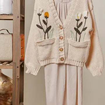 Flower Embroidered Knit Cardigan