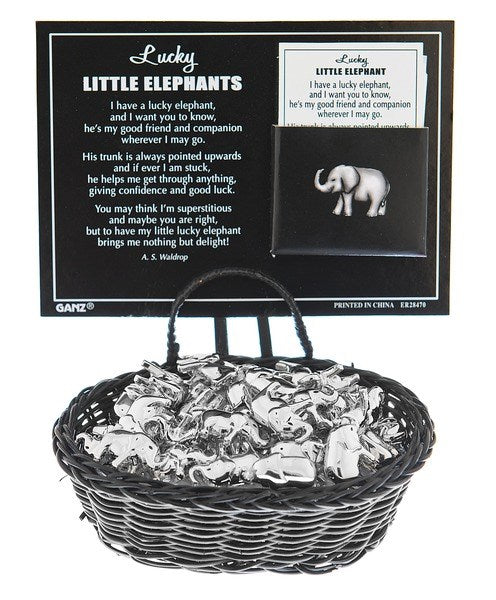 Lucky Little Elephant Charms in a Basket