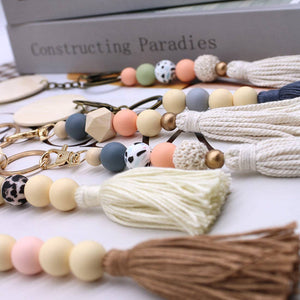 Wood Bead Tassel Keychain