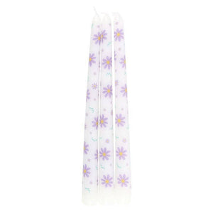 Set of 3 Purple Daisy Taper Candles