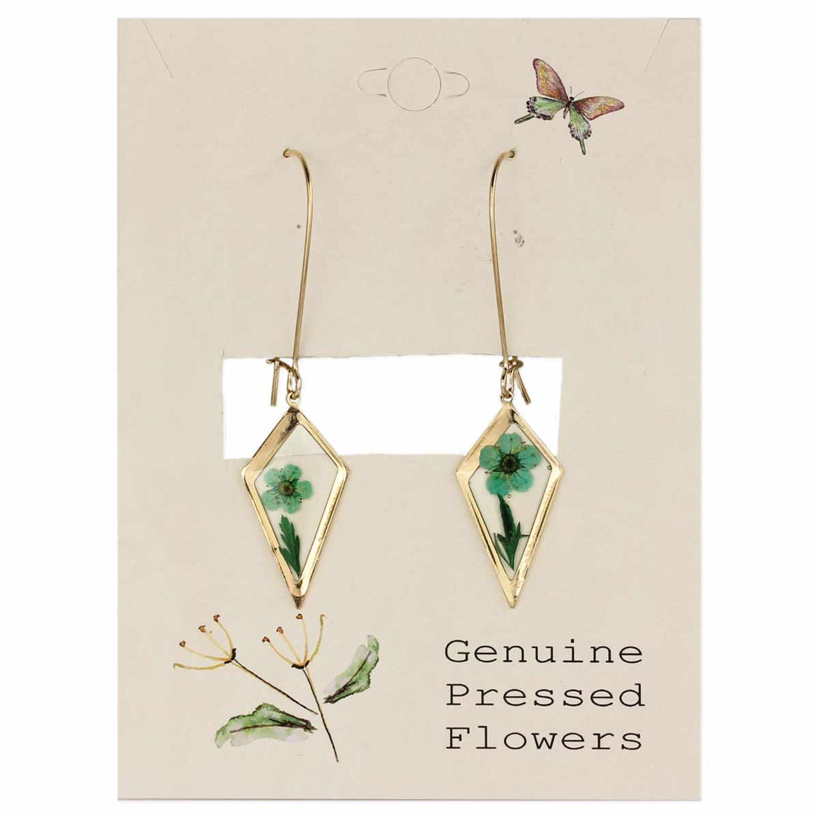 Diamond Drop Dried Flower Gold Earrings