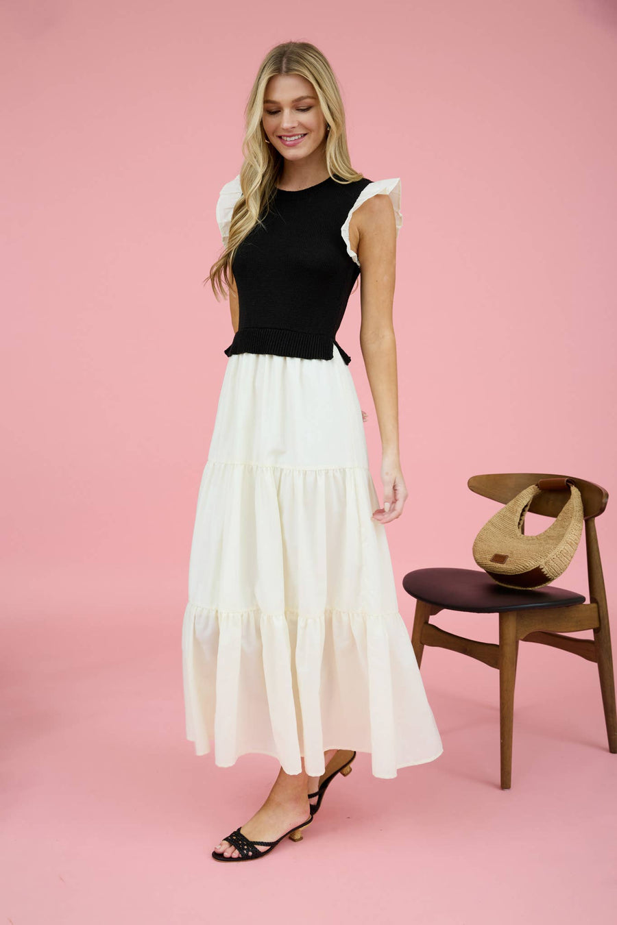 MIXED MEDIA SWEATER VEST DRESS