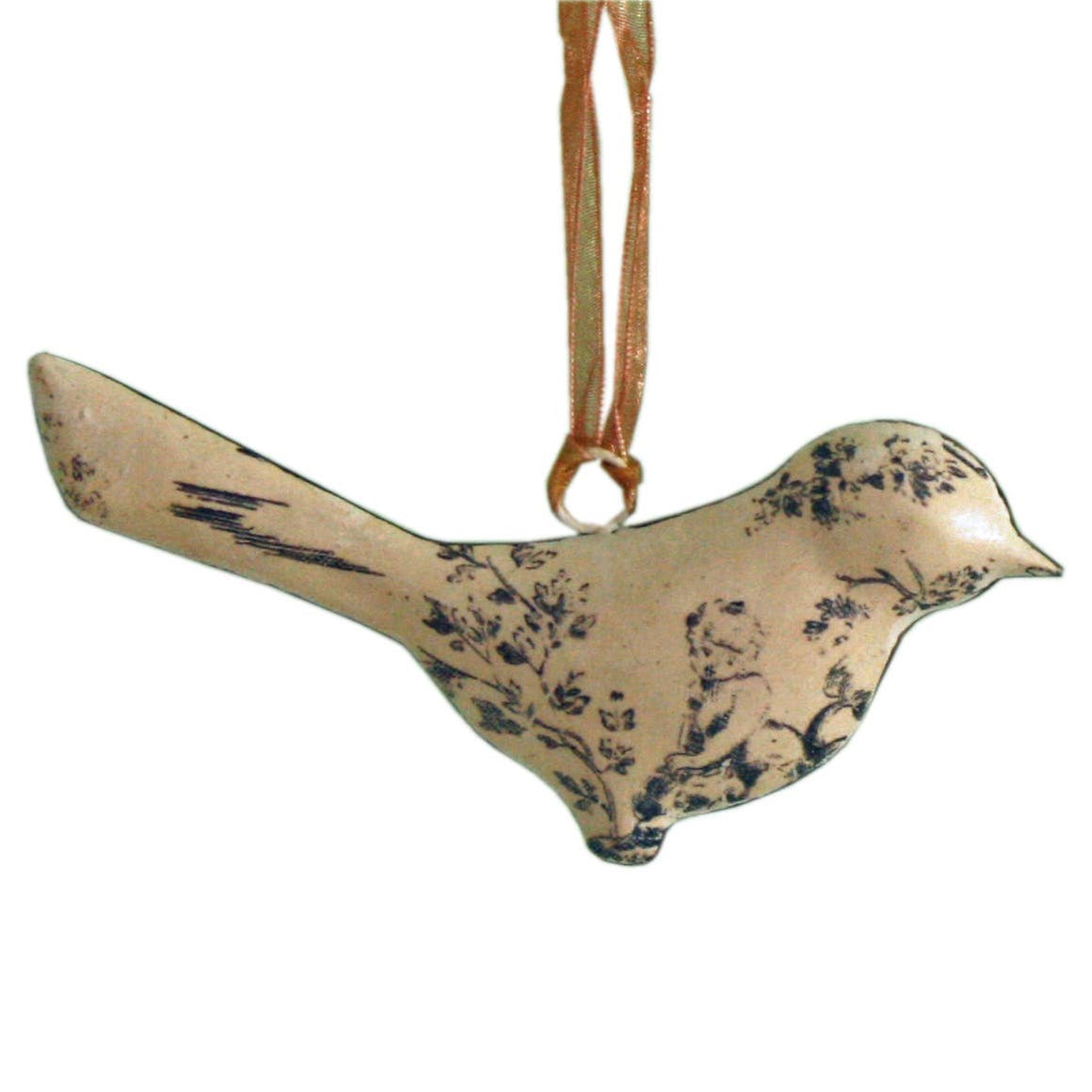 HANGING TIN BIRD IVORY