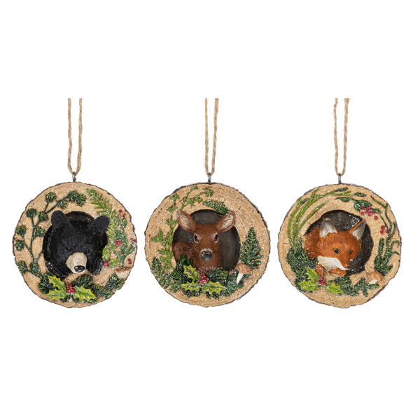 Wood Sliced Disk Animal Orn