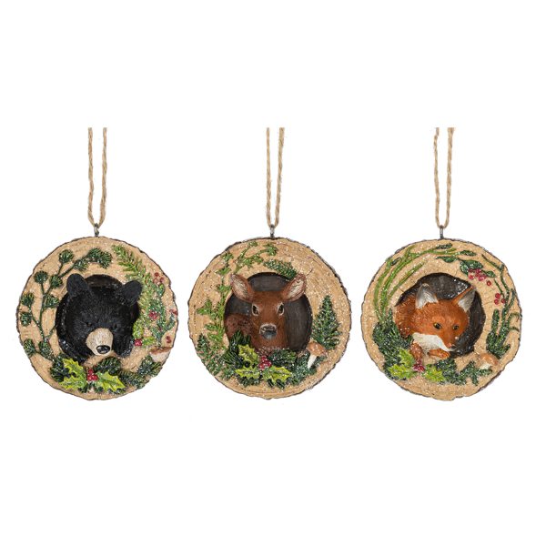 Wood Sliced Disk Animal Orn