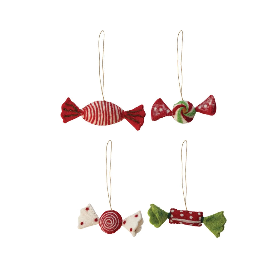 5"L Handmade Wool Felt Candy Orn.